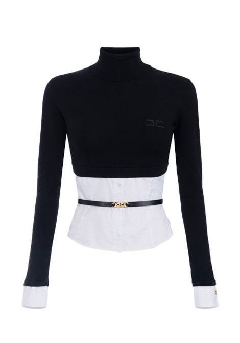 Maglia ELISABETTA FRANCHI donna MK14T56 Nera aderente popeline di cotone cintura con logo ELISABETTA FRANCHI | Dolcevita | MK14T56222